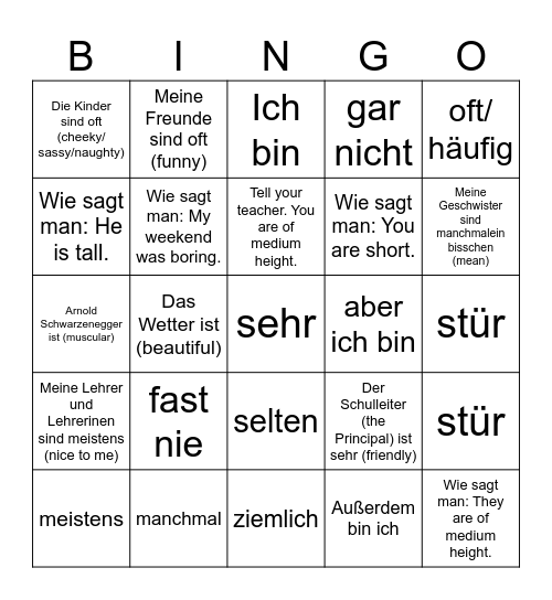 Bingo Test 2 WORTSCHATZ Bingo Card