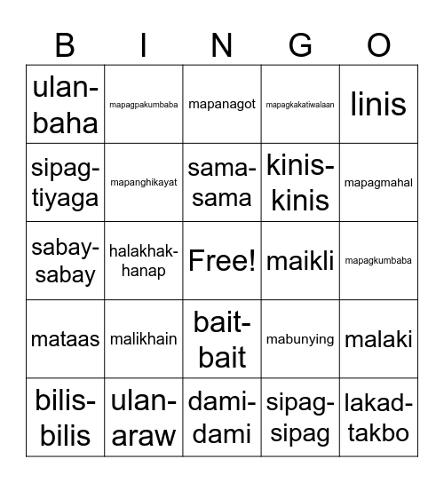 KAYARIAN NG PANG-URI Bingo Card