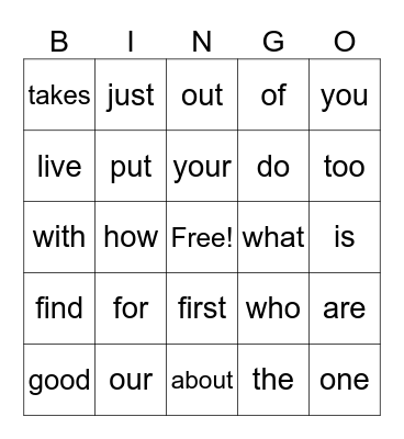 Sight Words 2-3 Bingo Card