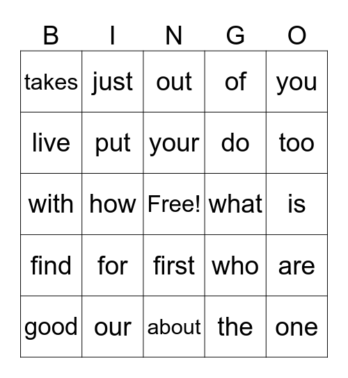 Sight Words 2-3 Bingo Card
