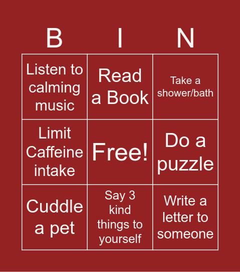 Self-Care Bingo Card