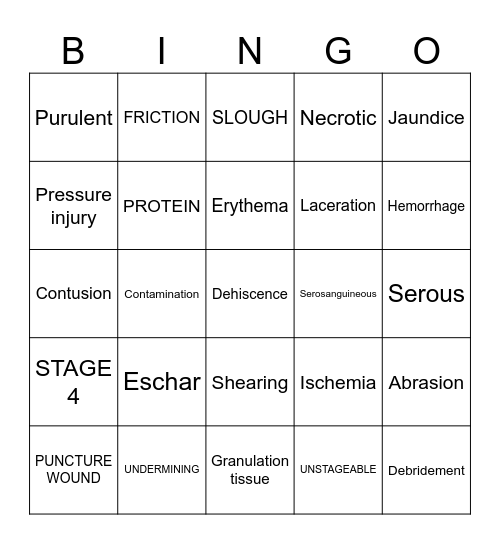 Wound Care Bingo Card