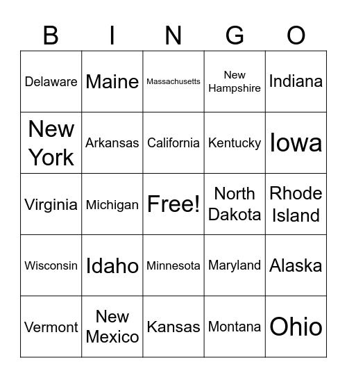 States Bingo Card