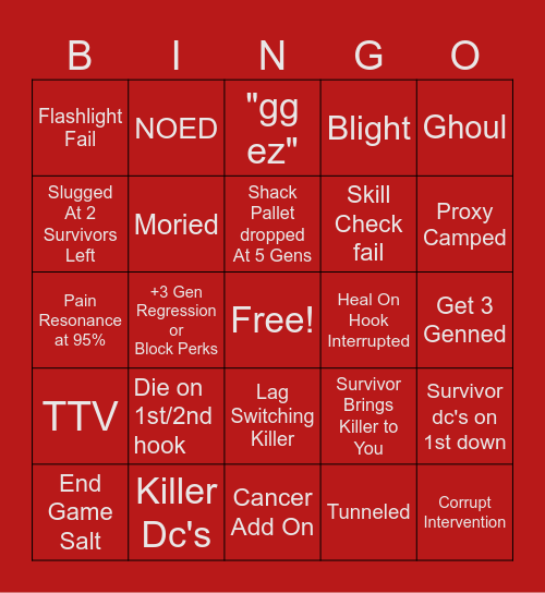 Dead by Daylight Survivor Edition Bingo Card