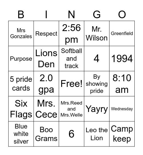 Untitled Bingo Card