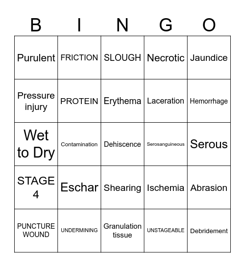 Wound Care Bingo Card
