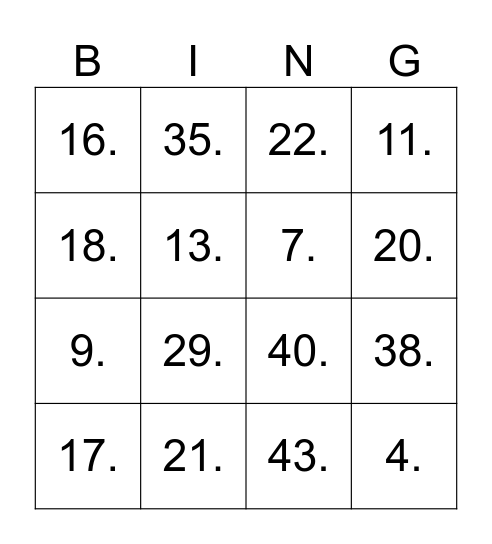 Bingo musical Bingo Card