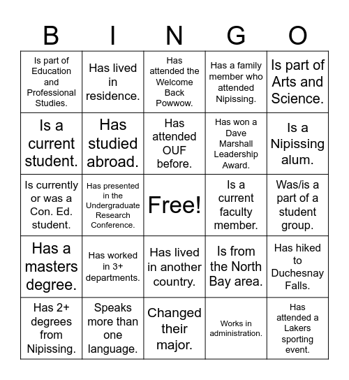 OUF Social 2025 Bingo Card
