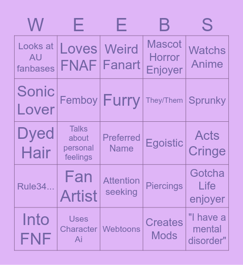 Lost Cause Bingo Sheet Bingo Card