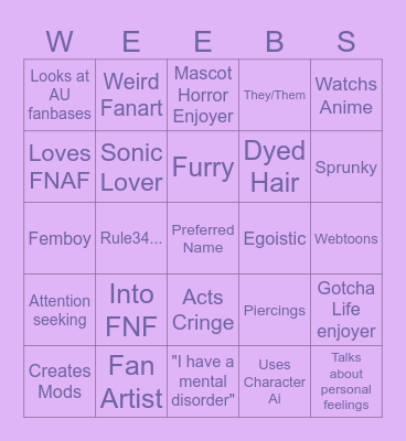 Lost Cause Bingo Sheet Bingo Card