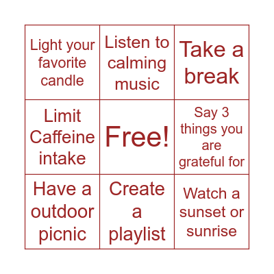Self-Care Bingo Card