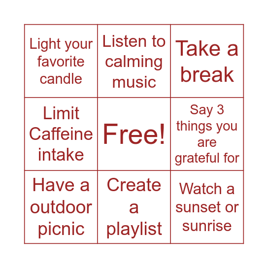 Self-Care Bingo Card