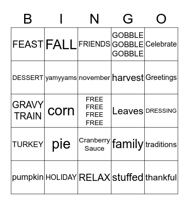 THANKSGIVING BINGO Card