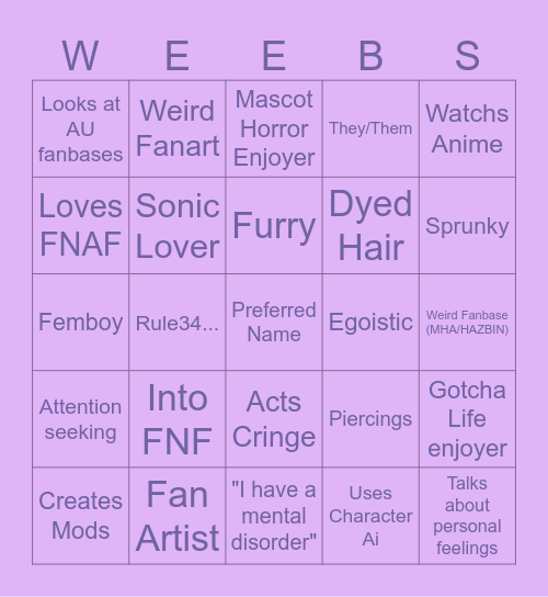 Lost Cause Bingo Sheet Bingo Card