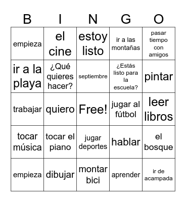 ¿Qué quieres hacer? Bingo Card