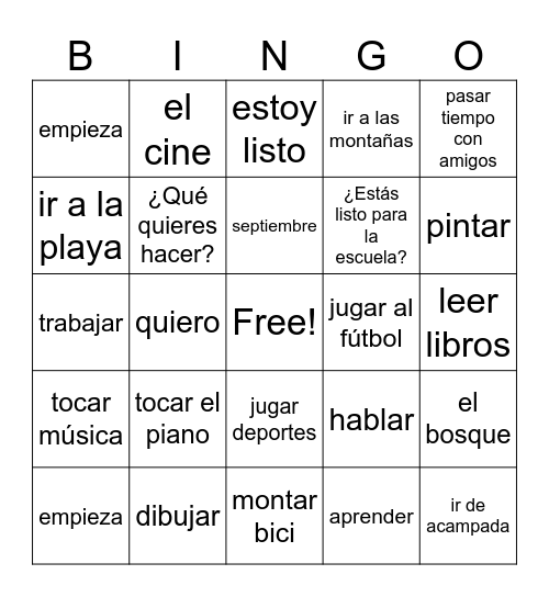 ¿Qué quieres hacer? Bingo Card