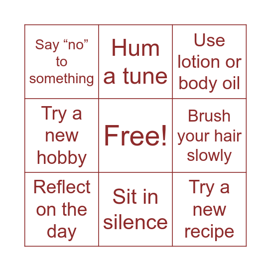 Self-Care Bingo Card