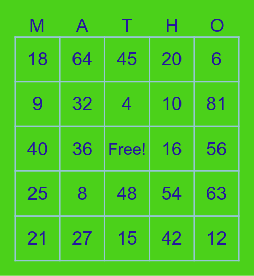 Multiplication #1 Bingo Card