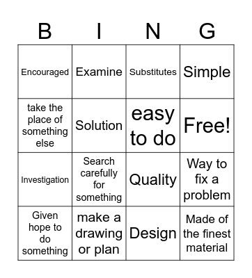 Vocabulary Bingo Card
