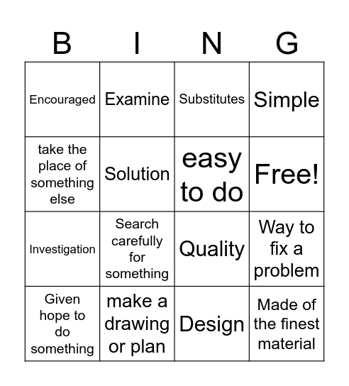Vocabulary Bingo Card