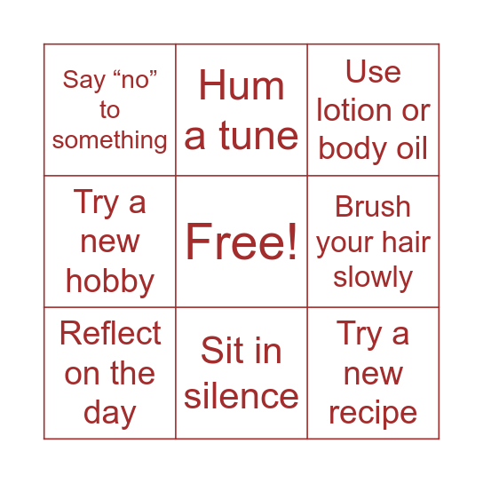 Self-Care Bingo Card