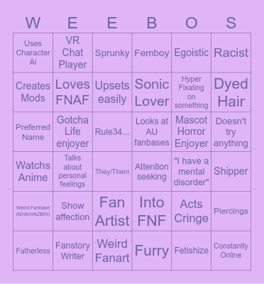 Lost Cause Bingo Sheet Bingo Card