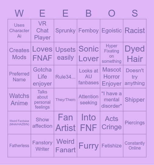 Lost Cause Bingo Sheet Bingo Card