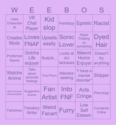 Lost Cause Bingo Sheet Bingo Card