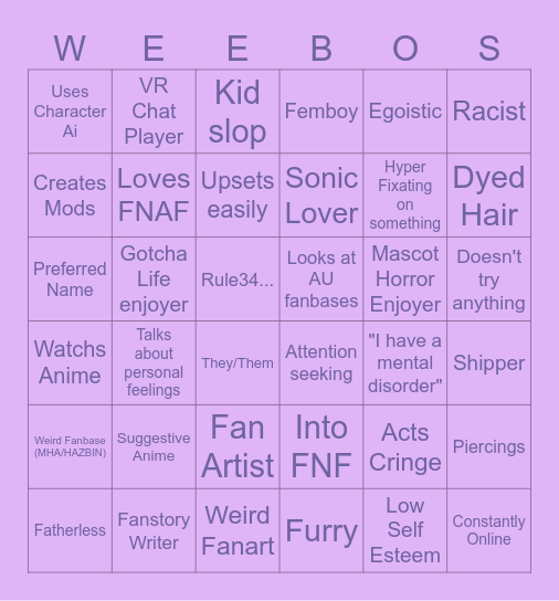 Lost Cause Bingo Sheet Bingo Card