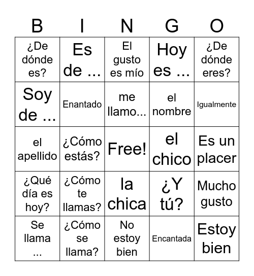 Introductions and origins Bingo Card