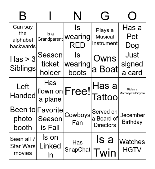 Corvesta Holiday Luncheon 2016 Bingo Card