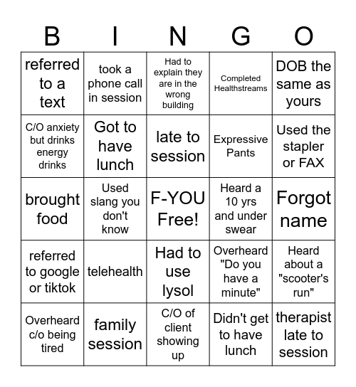 BHAD BINGO Card