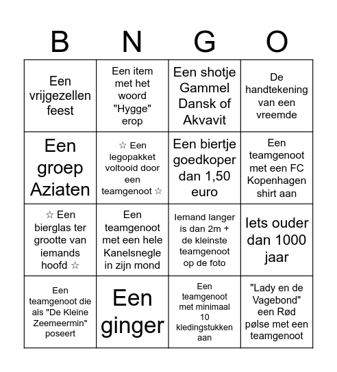 De grote Inkakken is Bijpakken Kopenhagen Foto Bingo Card