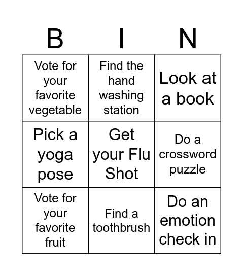 Flu Clinic Bingo Card