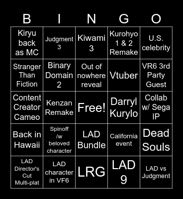 RGG Summit Direct Bingo Card