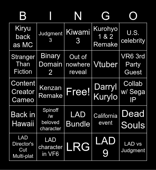 RGG Summit Direct Bingo Card