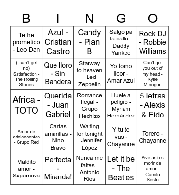 Bingo Musical 💃🎉 Bingo Card