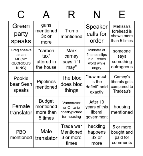 HOC watchparty bingo 2 Bingo Card