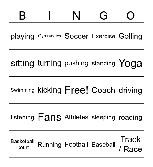Sports and Present Continuous Bingo Card