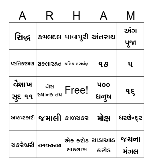 સામાયિક જ્ઞાનગોષ્ટિ Bingo Card
