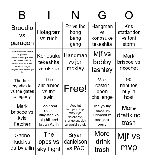 Aew wrestledream 2025  pontietal matches Bingo Card