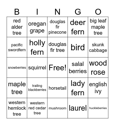Forest Bingo Card