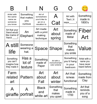 Shelburne Museum Field Trip Bingo Card