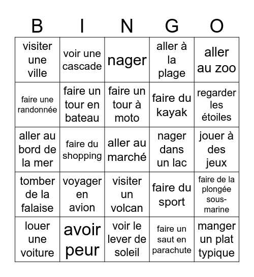 Mon dernier voyage Bingo Card