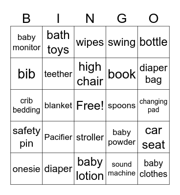 Baby Shower Bingo Card