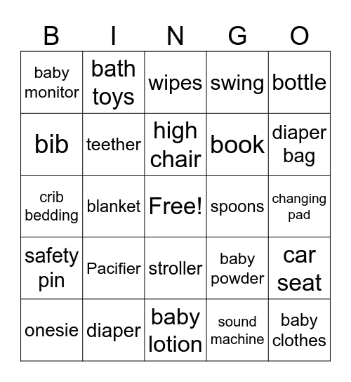 Baby Shower Bingo Card