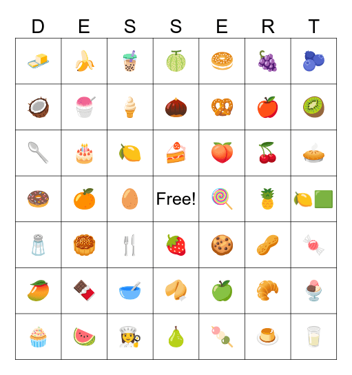Dessert Bingo Card