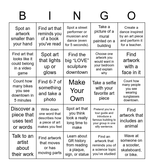 ArtPrize Bingo Card