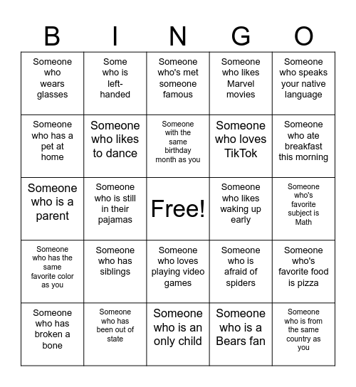 Human Bingo Card