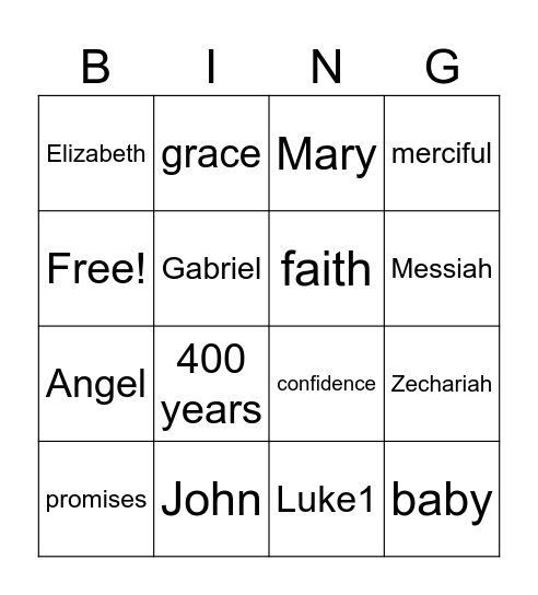 Luke 1- Confidence Bingo Card